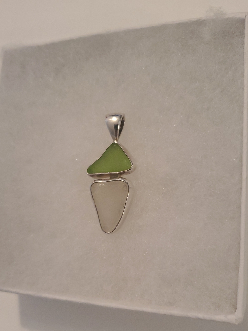 DeCorte Sterling Silver Green and White Sea Glass Pendant